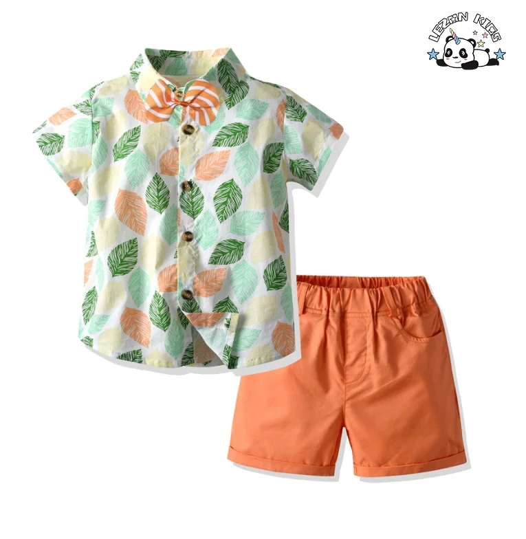 LEZONKIDS - Customizable Hot Selling Summer Boutique Clothing Set Short Sleeve Kids Casual Boys Clothing Sets